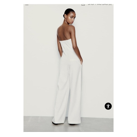 ZARA White Strapless Wide Leg Jumpsuit Small Cocktail Party Bridal holiday - Picture 5 of 8